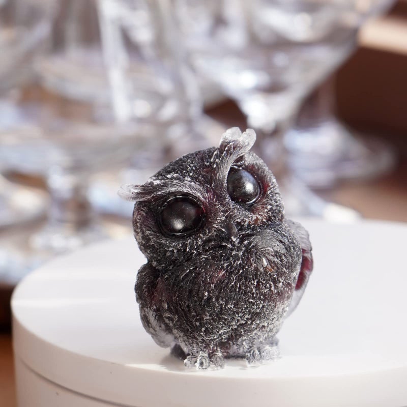 OwMell Owl Statue Tumbled Stone Gemstone Owl Figurine Home Decor Shelf Decor 2.5" - Garnet - Image 2