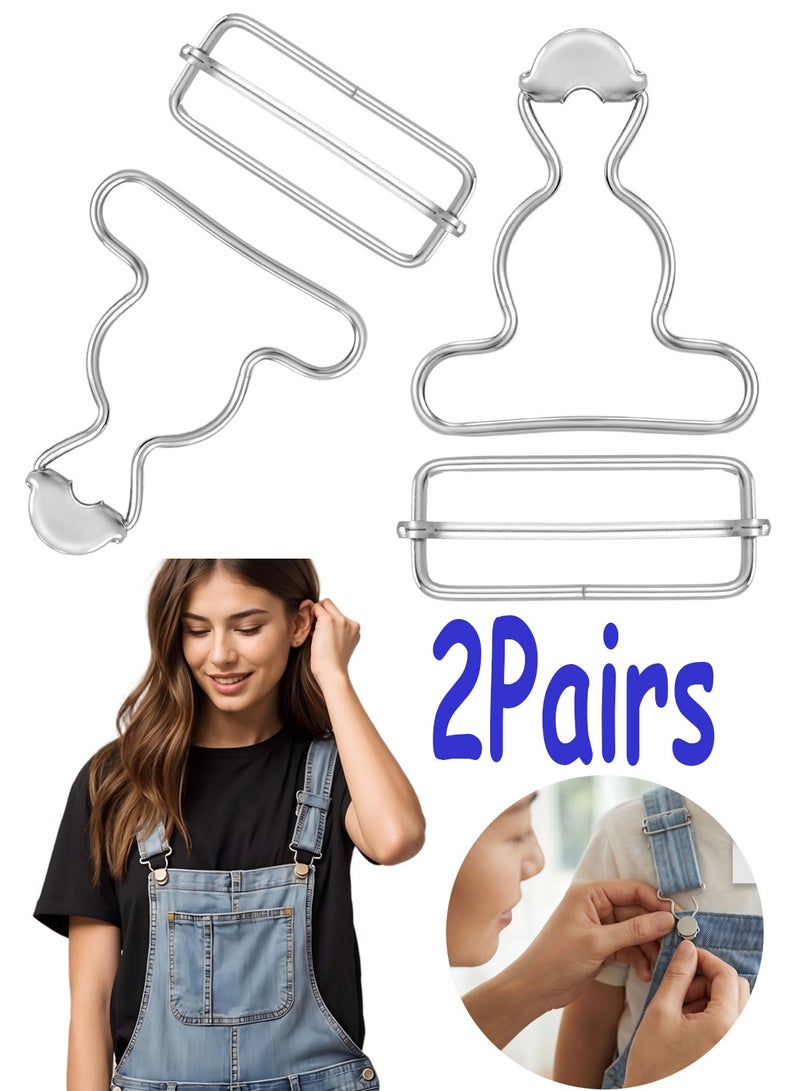 2 Pairs No Sew Metal Suspender Buckle Clips, Adjustable Dungaree Hooks, Replacement Hardware for Jeans and Overall Straps - Image 1