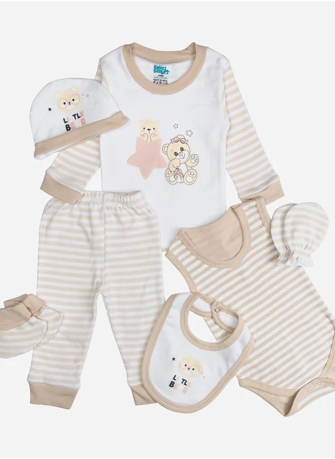 Babies Basic Pack of 7 - Cotton Bodysuit, Top, Pants, Bib, Socks, Mitten and Cap