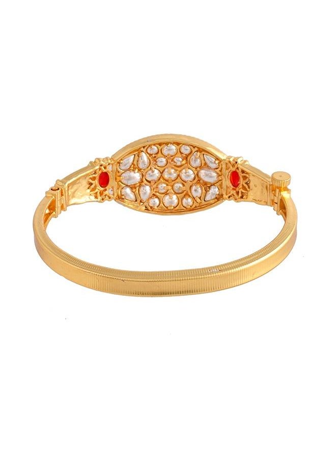 VOYLLA Kundan Elegance Bright Cut Setting Kundan Ethnic Adjustable Bracelet  - Image 4
