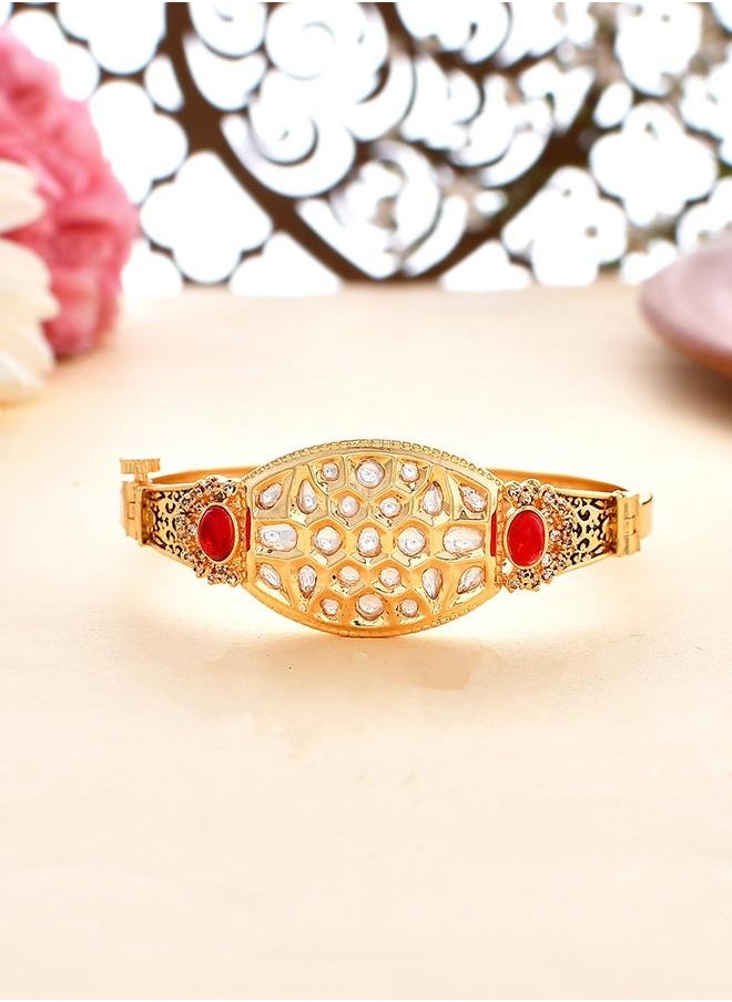 VOYLLA Kundan Elegance Bright Cut Setting Kundan Ethnic Adjustable Bracelet  - Image 1