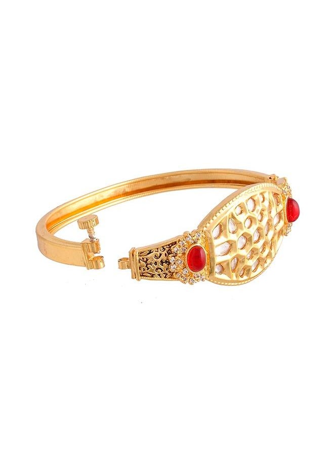 VOYLLA Kundan Elegance Bright Cut Setting Kundan Ethnic Adjustable Bracelet  - Image 3