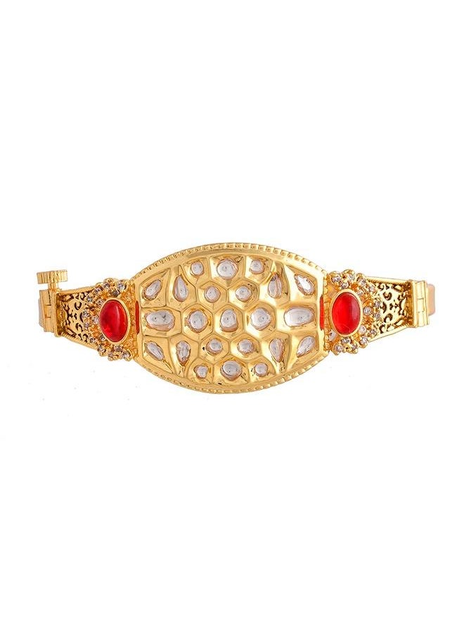 VOYLLA Kundan Elegance Bright Cut Setting Kundan Ethnic Adjustable Bracelet  - Image 2