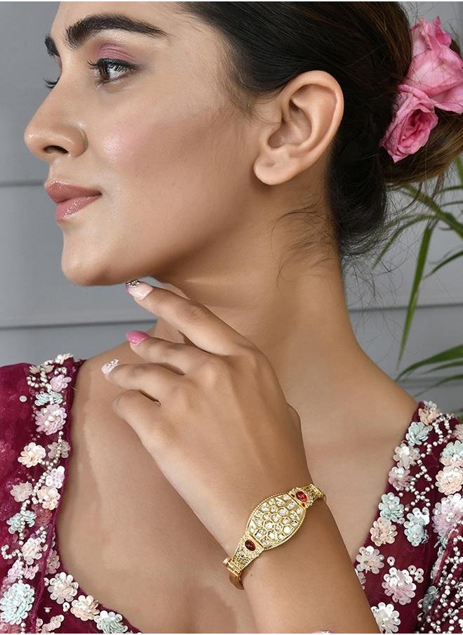 VOYLLA Kundan Elegance Bright Cut Setting Kundan Ethnic Adjustable Bracelet  - Image 5