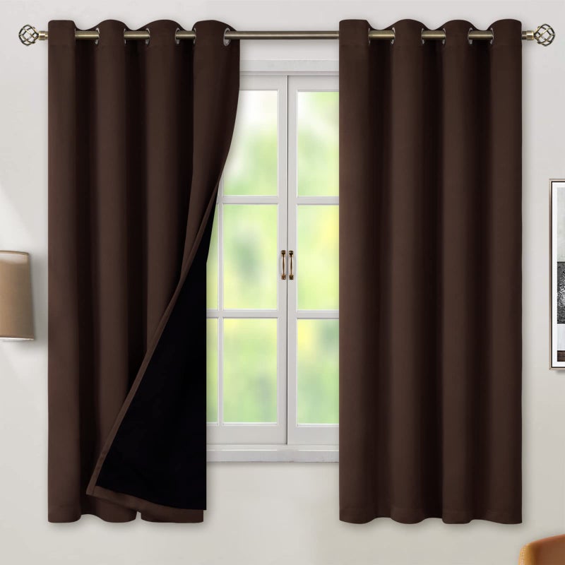 BGment بجلات حرارية معزولة 100 ٪ الستائر اللفاتية لغرفة النوم مع بطانة سوداء طبقة مزدوجة الغرفة الكاملة ضوضاء ضوضاء تقليل الستار جروميت (52 × 63 بوصة بني 2 لوحات) - Image 1