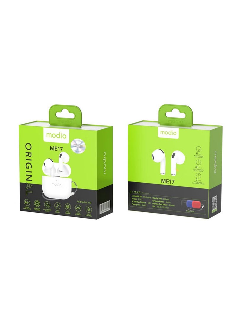 modio Modio ME17 Wireless Bluetooth Earbuds – Premium Sound, Long Battery Life, and Seamless Connectivity for Android & iPhone (White)  - Image 5