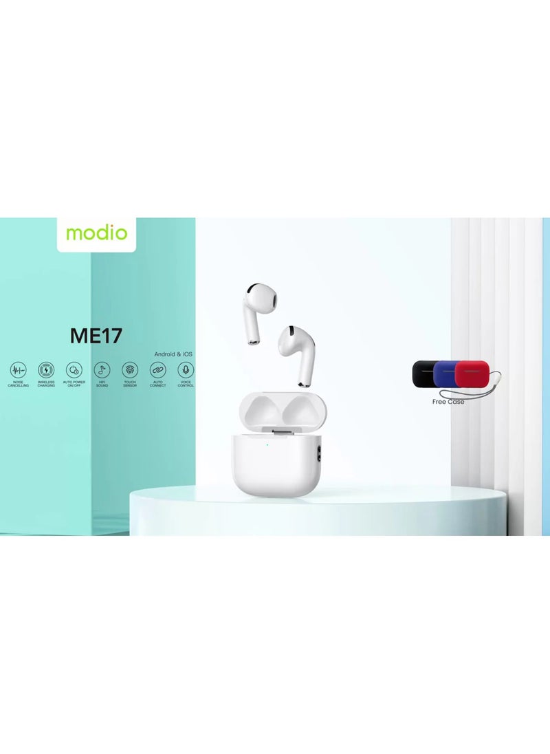 modio Modio ME17 Wireless Bluetooth Earbuds – Premium Sound, Long Battery Life, and Seamless Connectivity for Android & iPhone (White)  - Image 2