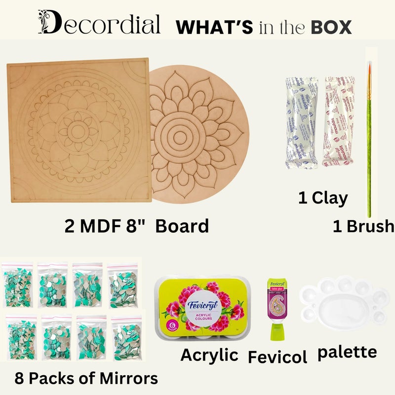 Decordial lippan DIY Art kit Adults Materials Kit with Round MDF DIY Kit Art kit for Adult madhubani lippan Art Board Wall Decor Mandala Art kit Adults - Image 2
