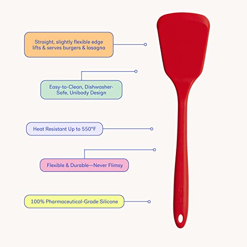 Get It Right GIR: Get It Right Silicone Spatula Turner - 13-Inch Red - Nonstick Heat-Resistant Silicone Cooking Spatula - Pancake Flipper & BBQ Utensil - Flexible Tip & Sturdy Core - Image 2