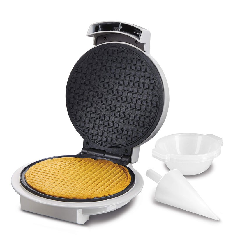 Proctor Silex Waffle Cone and Ice Cream Bowl Maker with Browning Control, Shaper Roller and Cup Press, 7.5” Nonstick Plates, White (26410) - Image 1