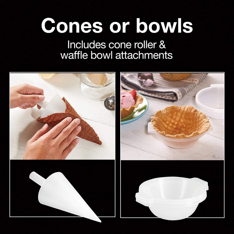 Proctor Silex Waffle Cone and Ice Cream Bowl Maker with Browning Control, Shaper Roller and Cup Press, 7.5” Nonstick Plates, White (26410) - Image 3