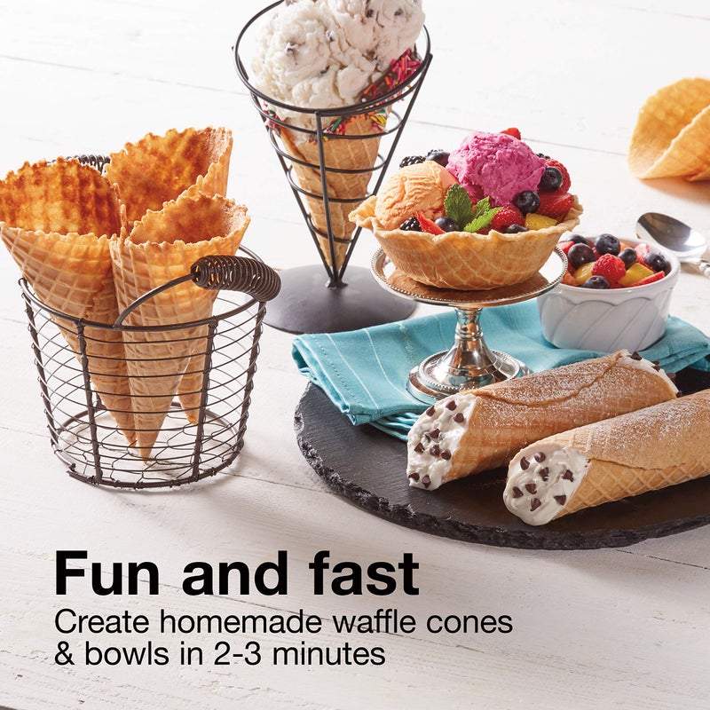 Proctor Silex Waffle Cone and Ice Cream Bowl Maker with Browning Control, Shaper Roller and Cup Press, 7.5” Nonstick Plates, White (26410) - Image 2