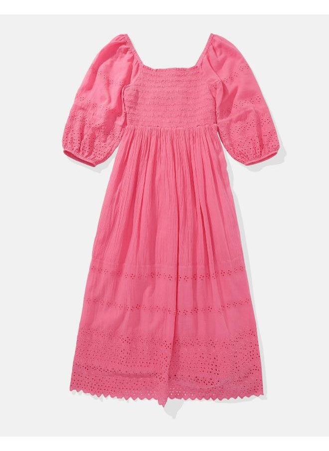 American Eagle Printed Puff Sleeve Smocked Midi Dress  - Image 1