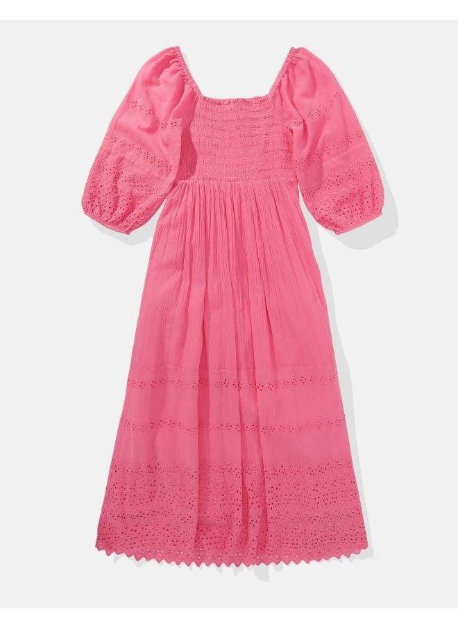 American Eagle Printed Puff Sleeve Smocked Midi Dress  - Image 2