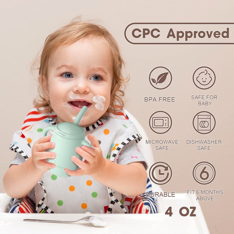 Cuddle Campus 100% Silicone Baby Training Cup, Shatterproof Toddler Sippy Cups with Straw, Open Cup for Baby, 6+ Months 4 Oz - Image 4