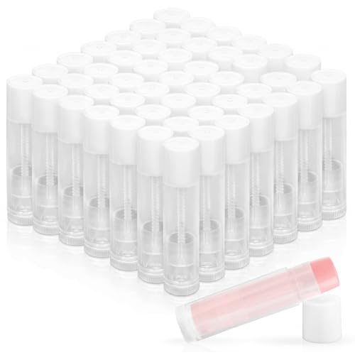 RAINFLOW 50 PCS Lip Balm Tubes 5 g Twistup Lip Gloss Balm Containers BPA Free Leak FreeClear Empty Lipstick Tubes with White Caps for DIY Homemade LipsticksChapsticksSolid PerfumeGifts - Image 1