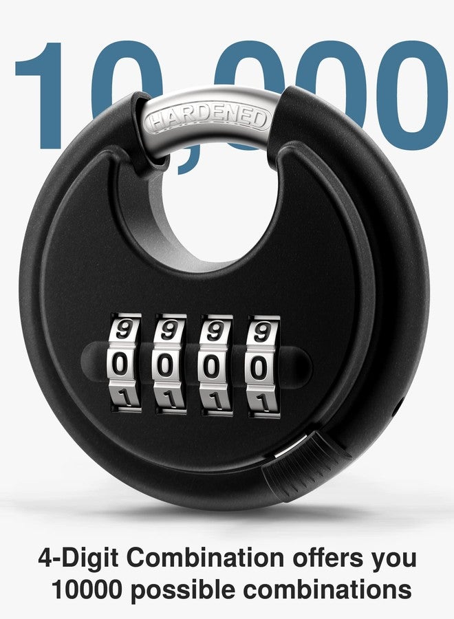 بوروما قفل تركيبة بوروما، قفل قرصي مكون من 4 أرقام مع قيد من الفولاذ المقوى، قفل تركيبة بدون مفتاح عالي التحمل للسقائف الخارجية والسياج ومزالج البوابة ووحدة التخزين وخزانة صالة الألعاب الرياضية المدرسية (عبوة واحدة، أسود) - Image 4