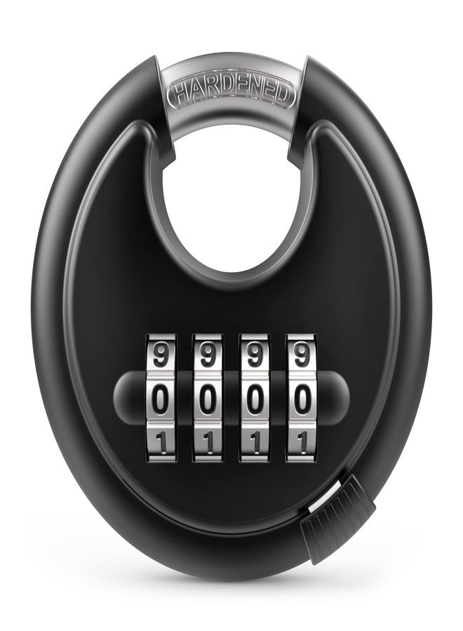 بوروما قفل تركيبة بوروما، قفل قرصي مكون من 4 أرقام مع قيد من الفولاذ المقوى، قفل تركيبة بدون مفتاح عالي التحمل للسقائف الخارجية والسياج ومزالج البوابة ووحدة التخزين وخزانة صالة الألعاب الرياضية المدرسية (عبوة واحدة، أسود) - Image 1