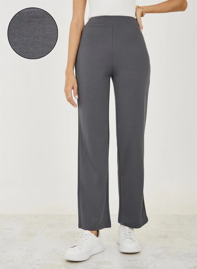 Styli Knitted Straight Leg Pants with Side Zip Detail