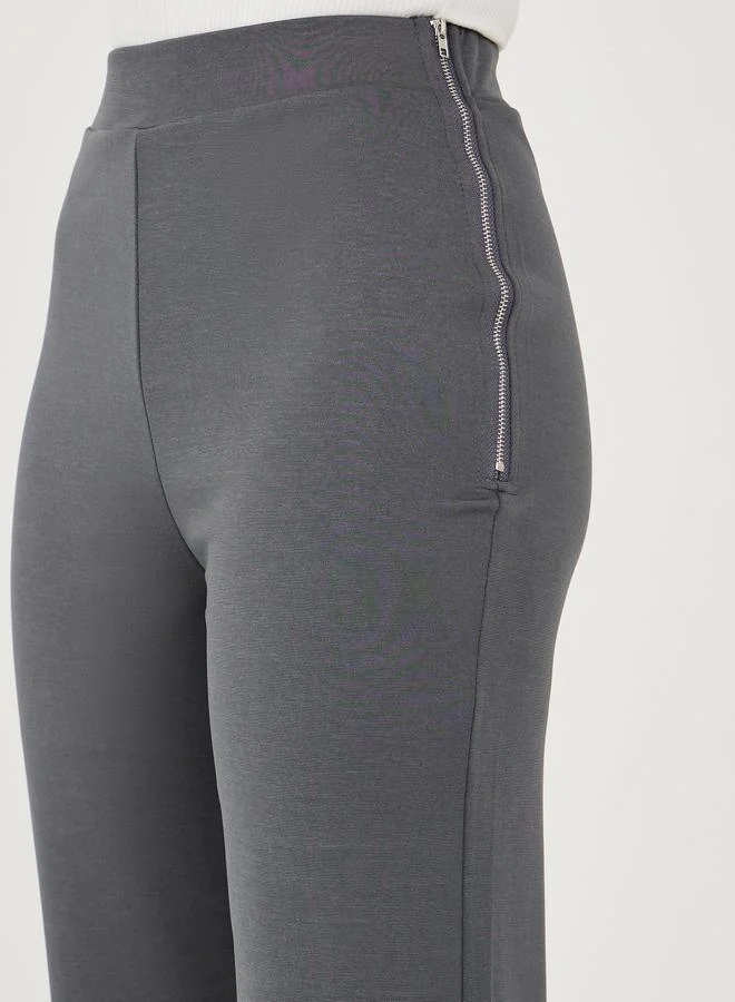 Styli Knitted Straight Leg Pants with Side Zip Detail