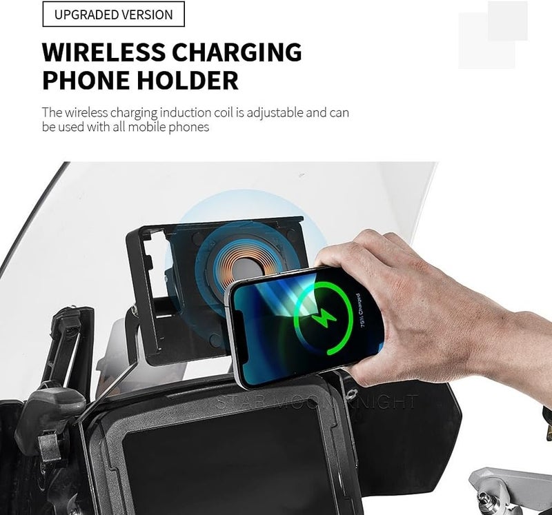 QASULER Motorcycle GPS Phone Holder with Wireless Charging - Image 5