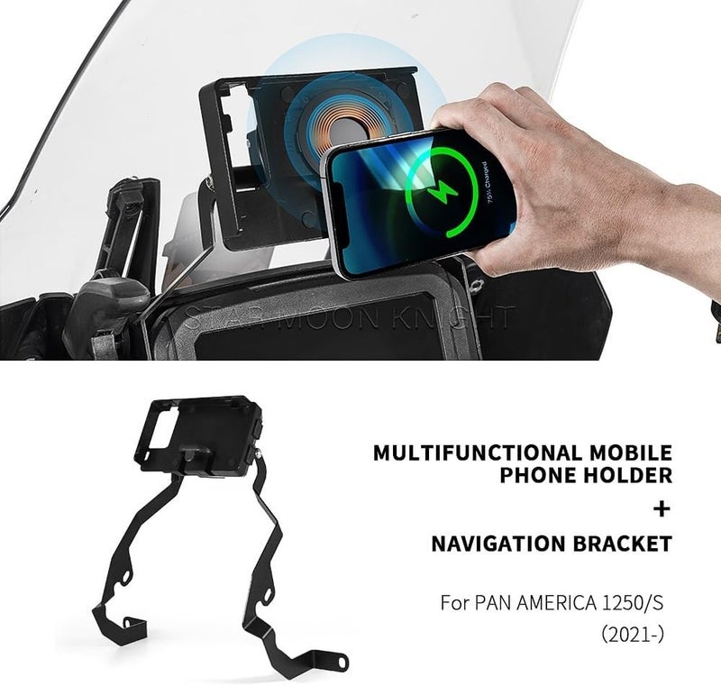 QASULER Motorcycle GPS Phone Holder with Wireless Charging - Image 2