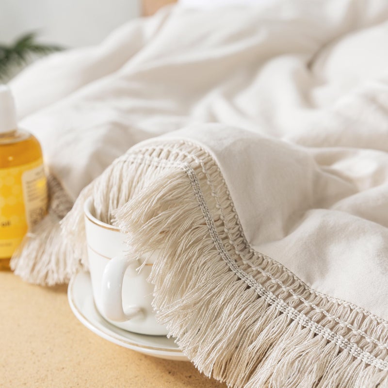 Andency وينس وند رمادي رمادي مجموعة التوأم الحجم 2 قطع بوهو شرابة خفيفة الوزن الفراش مجموعة كل موسم مجموعة سرير ناعم رقيق (66x90in المعزي و 1 وسادة) - Image 4