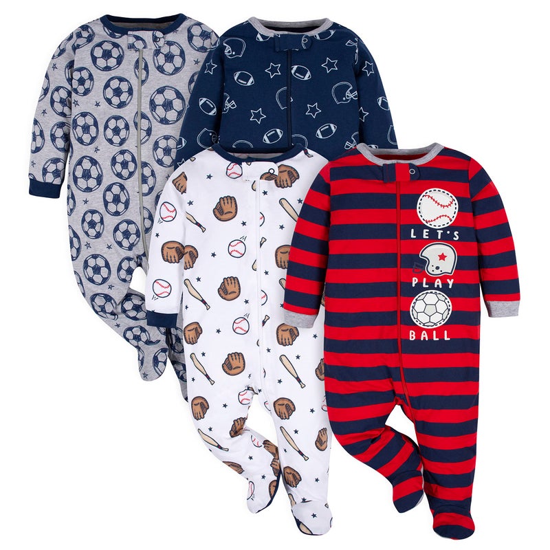 Gerber Baby Boys 4 Pack 'N Play Footie And Toddler Sleepers, Sports Blue, 6-9 Months US - Image 1