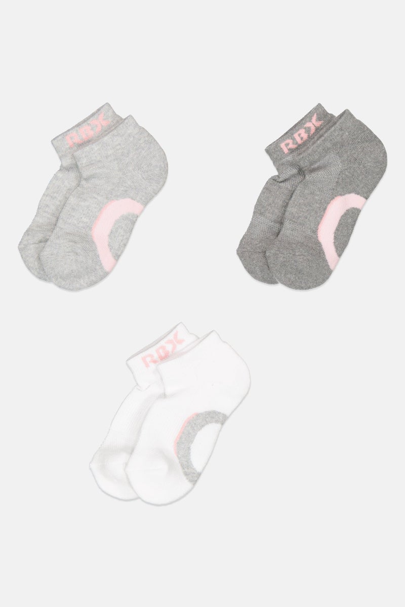 RBX Toddlers Girl 3 Pairs Brand Logo Ankle Socks, Multicolor - Image 3