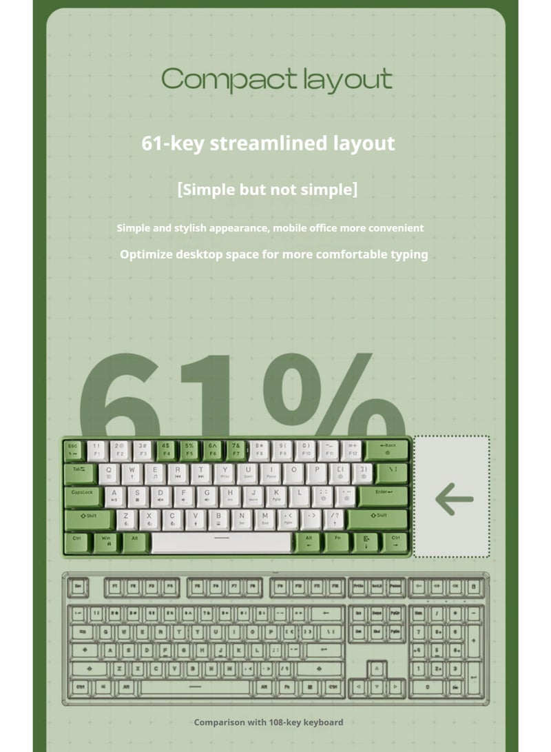 Eweadn لوحة مفاتيح G61 للألعاب، لاسلكية، بلوتوث، وسلكية - إضاءة LED بألوان قوس قزح - خاصية منع التداخل، منفذ USB-C قابل للفصل، أغطية مفاتيح مزدوجة الطبقة، 61 مفتاحًا، تصميم فائق الصغر - Image 2