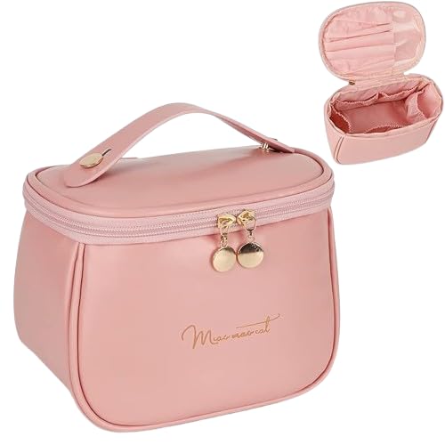 Darfelz Premium Cosmetic Organizer Makeup Makeup Box for Women Portable Makeup Pouch Makeup Organiser Large Capacity Travel PU Leather Cosmetic Brush Case Pink - Image 1