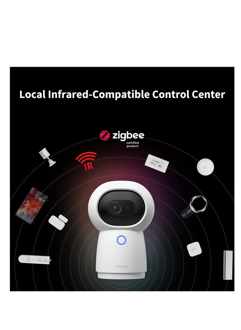 Aqara - Aqara 2K Security Indoor Camera Hub G3, AI Facial and Gesture Recognition, Infrared Remote Control, 360° Viewing Angle via Pan and Tilt-White - Image 1