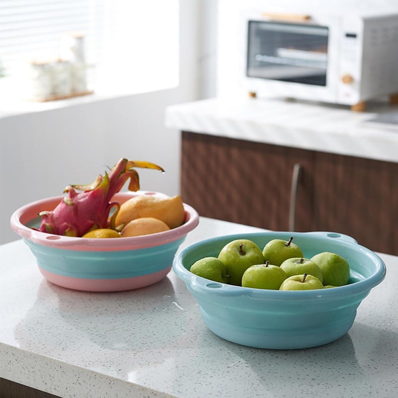 Mockery Foldable Basin - Foldable Dish Tub Portable Sink, Foldable Basin Portable Basin, Hanging Folding Laundry Basin, Basin Camping Dish Tub, Portable Basin (Small-Size, Pista + Yellow) - Image 2