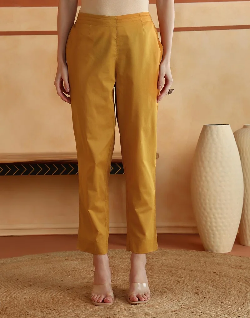 Fabindia  Avni Mustard Cotton Printed Abstract Kurta & Pant Set for Women | Best Price UAE