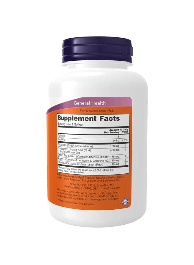 now Supplements, 7-Keto LeanGels 100 mg with CLA, Green Tea Extract, Acetyl-L-Carnitine and Rhodiola Extract, 120 Softgels - Image 2