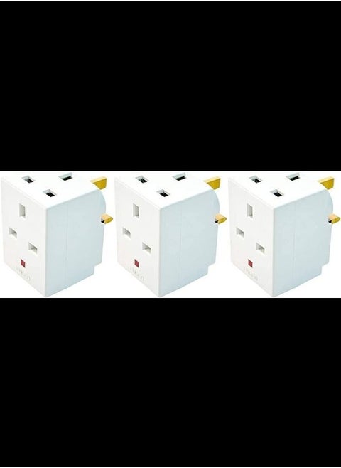 3 Way Socket Multi Plug Fused Adapter UK Mains 13 Amp 240v Ac 3 Socket Pack Of 3pcs