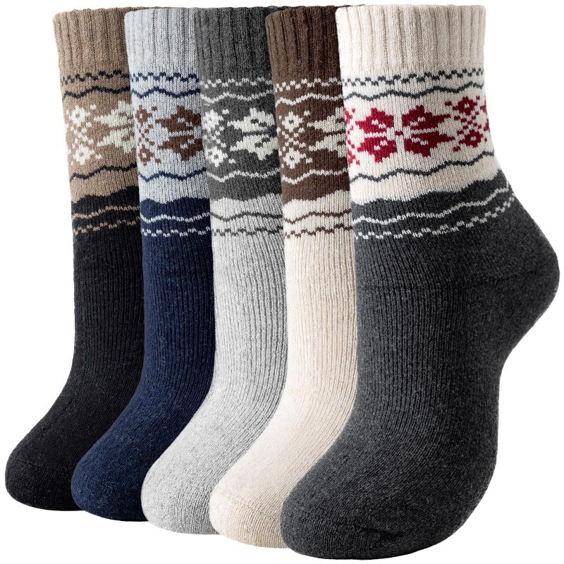 Pleneal Wool Socks for Women - 5 Pairs Womens Winter Wool Socks, Warm Winter Sock for Women Men Vintage Crew Sock Casual - Image 1