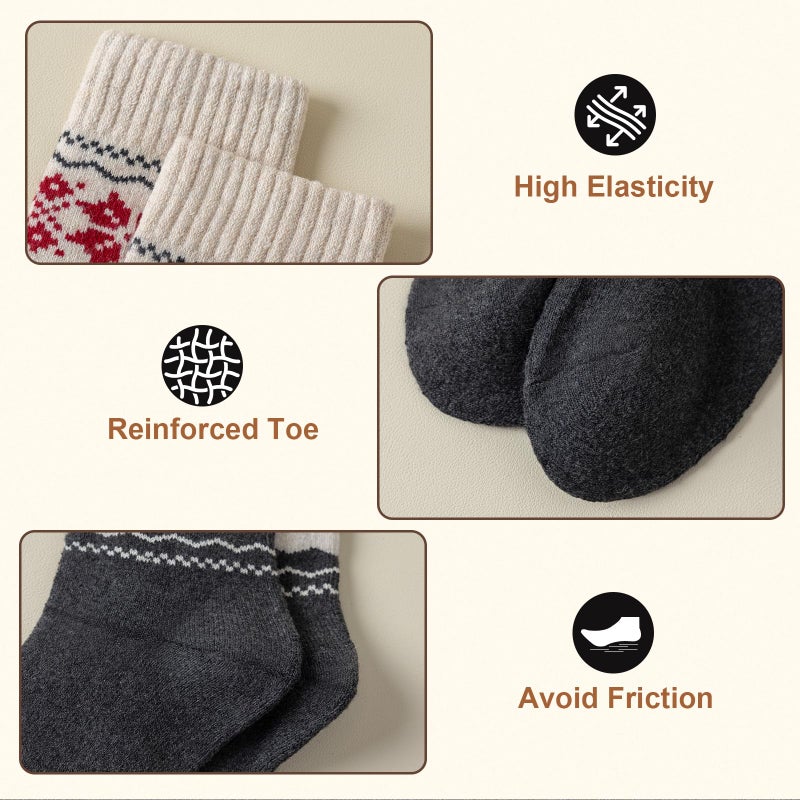 Pleneal Wool Socks for Women - 5 Pairs Womens Winter Wool Socks, Warm Winter Sock for Women Men Vintage Crew Sock Casual - Image 5