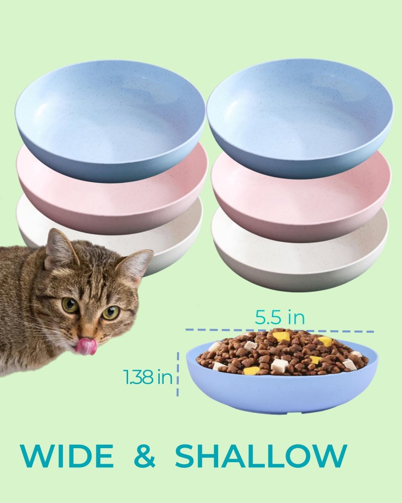 ZYUTONG 6-Pack Cat Food Bowl with Non-Slip Feet, Whisker Fatigue Cat Dishes for Food, Plastic Cats Bowls Set for Multi-Cats Homes, 5.5" Wide Shallow Relief Kitten Bowls BPA-Free, Dishwasher Safe - Image 3
