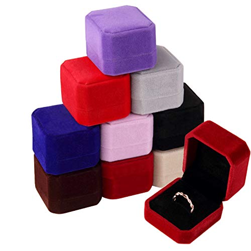 Lamoutor 9Pcs Velvet Ring Box Earring Box Jewelry Gift Box Assorted Color - Image 1