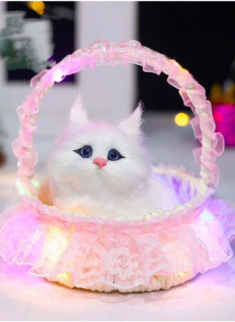 Luminous simulation cat, lace hanging basket cat animal model ornament, creative toy, children's toy  - Image 1