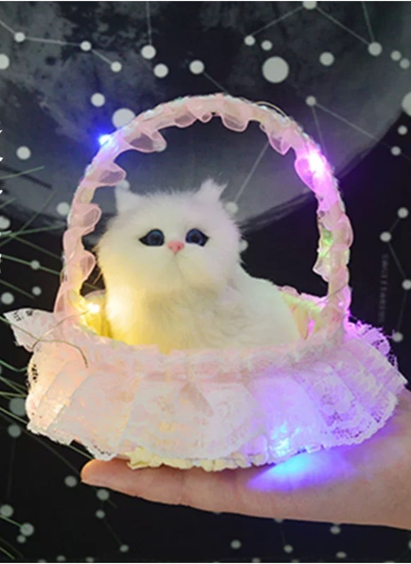 Luminous simulation cat, lace hanging basket cat animal model ornament, creative toy, children's toy  - Image 2