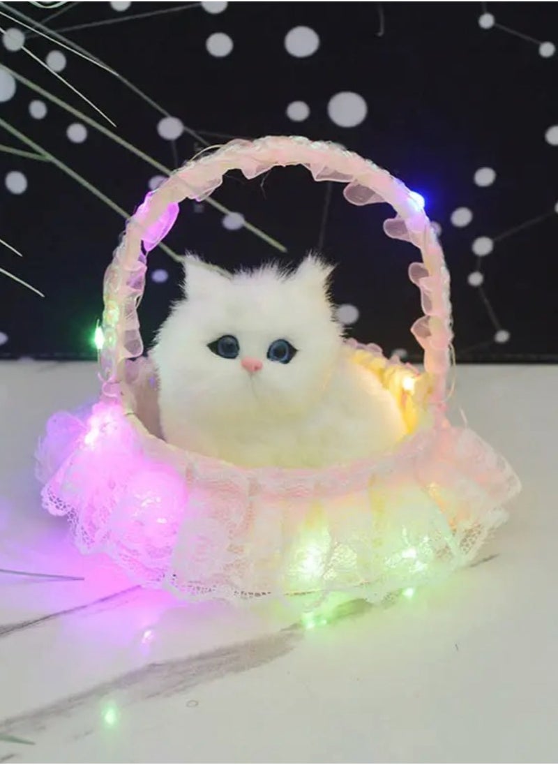 Luminous simulation cat, lace hanging basket cat animal model ornament, creative toy, children's toy  - Image 4