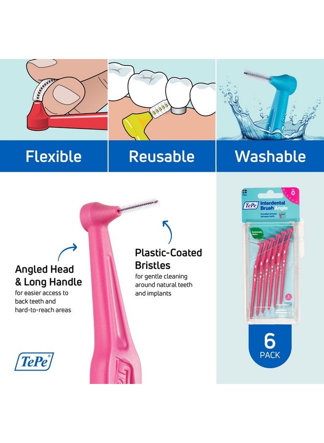 TePe Interdental Brush Angle, Angled Dental Brush for Teeth Cleaning, Pack of 6, 0.44 mm, Extra-Small/Small Gaps, Pink, Size 0 - Image 5