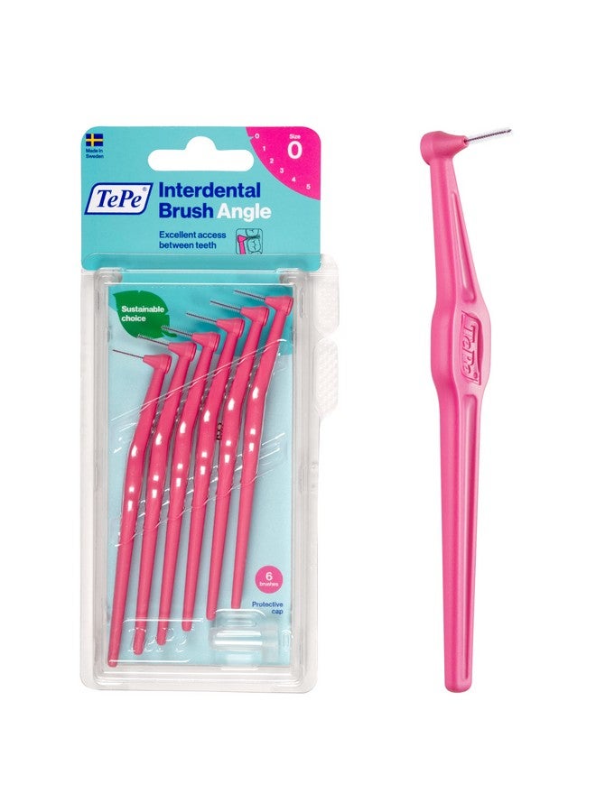 TePe Interdental Brush Angle, Angled Dental Brush for Teeth Cleaning, Pack of 6, 0.44 mm, Extra-Small/Small Gaps, Pink, Size 0 - Image 1