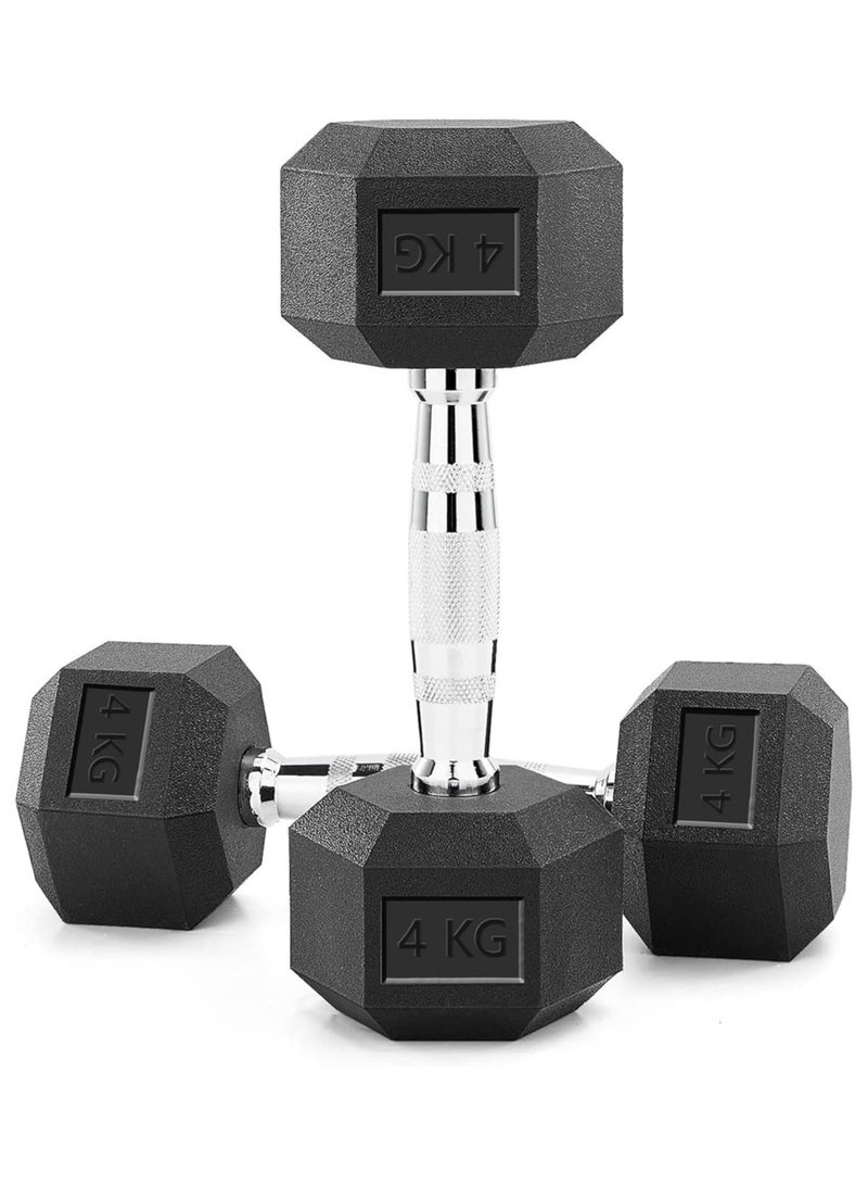 سكاي لاند دمبل سداسي من الحديد الزهر المطلي بالمطاط بوزن 4 كجم*2 للتمارين الاحترافية | دمبل يدوي ممتاز | معدات تدريب القوة | تمرين الجسم بالكامل - Image 1