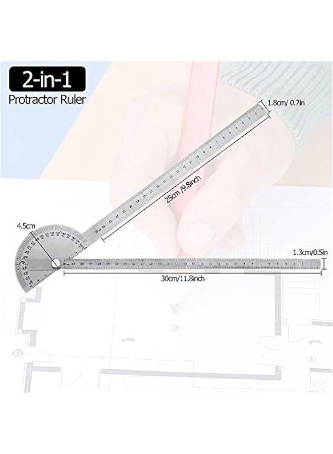 Angle Protractor Angle Finder Ruler Two Arm Stainless Steel Protractor Woodworking Ruler Measure Tool with 0-180 Degrees(30 cm/ 11.8 Inch) - Image 2