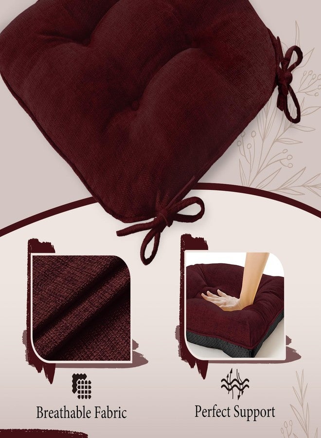Cozyide Chair Cushions for Dining Chairs, 17" x 17" Non-Slip Kitchen Chair Pads with Adjustable Ties, Indoor Chair Cushions for Dining Room, Burgundy (Pack of 2) - Image 2