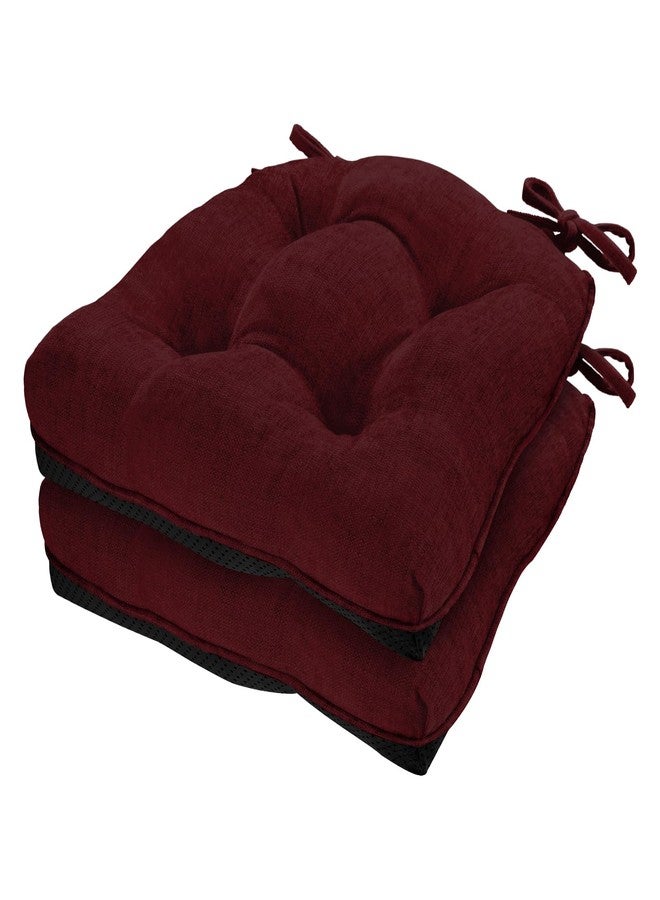 Cozyide Chair Cushions for Dining Chairs, 17" x 17" Non-Slip Kitchen Chair Pads with Adjustable Ties, Indoor Chair Cushions for Dining Room, Burgundy (Pack of 2) - Image 1