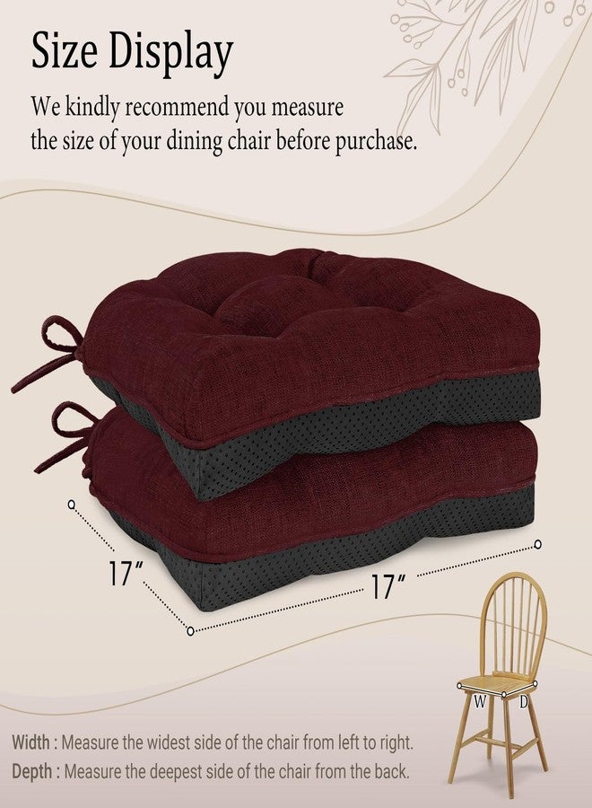 Cozyide Chair Cushions for Dining Chairs, 17" x 17" Non-Slip Kitchen Chair Pads with Adjustable Ties, Indoor Chair Cushions for Dining Room, Burgundy (Pack of 2) - Image 5